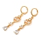Rack Plating Golden Brass Dangle Leverback Earrings, with Cubic Zirconia, Flower, Clear, 50x10mm