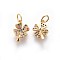 Brass Micro Pave Cubic Zirconia Charms, Four Leaf Clover, Colorful, Golden, 12x8x2.5mm, Hole: 3mm