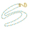 304 Stainless Steel & Glass Column Link Chain Necklaces, Golden, Light Blue, 16.46 inch(41.8cm)