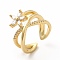 Cubic Zirconia Flower with Criss Cross Open Cuff Ring, Real 18K Gold Plated Brass Jewelry for Women, Cadmium Free & Lead Free, Clear, Inner Diameter: 17mm