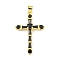 Cross Rack Plating Brass Cubic Zirconia Pendants, Cadmium Free & Lead Free, Real 18K Gold Plated, with Jump Ring, Black, 33.5x21.5x5mm, Hole: 4x3.5mm