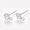 Brass Stud Earring Findings, with Cubic Zirconia and Loop, Cadmium Free & Nickel Free & Lead Free, Clear, Real Platinum Plated, 10x6.5mm, Hole: 2mm, Pin: 0.8mm