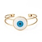Rack Plating Brass Cuff Bangles, Evil Eye Shell Bangles for Women, Real 18K Gold Plated, Long-Lasting Plated, Cadmium Free & Lead Free, White, Inner Diameter: 2-3/8 inch(5.9cm)