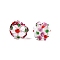 Handmade Two-Tone Lampwork Beads, Round with Flower Pattern, Old Rose, 12~14x11~13mm, Hole: 1.4~1.5mm