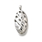 Brass Pendants, Cadmium Free & Nickel Free & Lead Free, Hollow Oval Charms, Real Platinum Plated, 29x13.5x9mm, Hole: 3x2mm