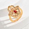 Brass Micro Pave Cubic Zirconia Finger Rings for Women, Hamsa Hand, Golden, Red, 21x19mm, US Size 7(17.3mm)