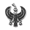 304 Stainless Steel Big Pendants, with Micro Pave Cubic Zirconia, Egyptian God Horus Royal Falcon Eagle, Black, Antique Silver, 57x56x5mm, Hole: 9.5x6.5mm