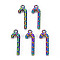 Rainbow Color Alloy Pendants, Cadmium Free & Nickel Free & Lead Free, Christmas Candy Cane, 27x9x3mm, Hole: 2mm