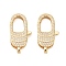 Oval Brass Micro Pave Clear Cubic Zirconia Lobster Claw Clasps, Cadmium Free & Nickel Free & Lead Free, Real 18K Gold Plated, 28.5x14.5x5.5mm, Hole: 2.8mm
