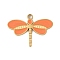 304 Stainless Steel Enamel Pendants, Dragonfly Charm, Golden, Coral, 11.5x16x1.5mm, Hole: 1.2mm