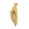 Brass Micro Pave Cubic Zirconia Pendants, Cadmium Free & Lead Free, Conch Shape, Real 18K Gold Plated, 34.5x11x9mm, Hole: 5x3.5mm