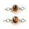 Brass Magnetic Clasps, Cadmium Free & Nickel Free & Lead Free, with Natural Tiger Eye, Oval, Saddle Brown, Real 18K Gold Plated, 34x13.5x9.5mm, Hole: 1.1mm