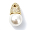 Rack Plating Brass Pave Clear Cubic Zirconia Beads, with Plastic Imitation Pearl  Beads, Long-Lasting Plated, Lead Free & Cadmium Free, Round, Real 18K Gold Plated, 25x13.5mm, Hole: 2.5mm