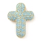 Brass Micro Pave Cubic Zirconia Pendants, Cadmium Free & Lead Free, Real 18K Gold Plated, Cross, Sky Blue, 29.5x22x8mm, Hole: 3.5x2mm