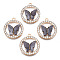 Alloy Rhinestone Pendants, with Acrylic, Cadmium Free & Lead Free, Ring with Butterfly, Light Gold, Gray, 24.5x22x3.5mm, Hole: 1.6mm