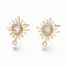 Brass Micro Clear Cubic Zirconia Stud Earring Findings, with Loop, Nickel Free, Sun, Real 18K Gold Plated, 14.5x12.5mm, Hole: 1mm, Pin: 0.7mm