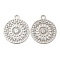 Long-Lasting Plated Brass Filigree Charms, Flat Round Charms, Cadmium Free & Nickel Free & Lead Free, Platinum, 14x12.5x0.3mm, Hole: 1.2mm