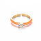 Brass Enamel Cuff Rings, Open Rings, Solitaire Rings, with Clear Cubic Zirconia, Nickel Free, Teardrop, Golden, Dark Orange, US Size 7(17.3mm)