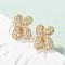 Brass Micro Pave Cubic Zirconia Stud Earrings, Rack Plating, Long-Lasting Plated, Real 18K Gold Plated, Letter K, 13x10mm