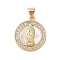 Brass Micro Pave Clear Cubic Zirconia Pendants, with Shell, Cadmium Free & Lead Free, Flat Round with Avalokitesvara, Real 18K Gold Plated, 20x17.5x3.5mm, Hole: 4x3.5mm