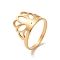 Ion Plating(IP) 201 Stainless Steel Crown Finger Ring, Hollow Wide Ring for Women, Golden, US Size 6 1/2(16.9mm)