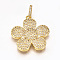 Brass Micro Pave Cubic Zirconia Pendants, Cadmium Free & Lead Free, Flower, Clear, Golden, 28x25x4mm, Hole: 3x6mm