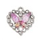 Platinum Alloy Glass Pendants, with Resin, Heart with Butterfly, Pink, 22x21x4.5mm, Hole: 2.3mm