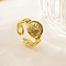 Fashionable Stainless Steel Heart Carved Cuff Ring for Women, Valentine's Day Gift, Golden, Inner Diameter: 20mm