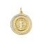 Brass Micro Pave Cubic Zirconia Pendants, Flat Round with Saint Benedict, Rack Plating, Long-Lasting Plated, Lead Free and Cadmium Free, with Jump Ring, Real 18K Gold Plated, 20.5x18x2.5mm, Hole: 3.5mm