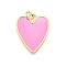 Brass Enamel Pendants, with Jump Ring, Rack Plating, Long-Lasting Plated, Lead Free & Cadmium Free, Real 18K Gold Plated, Heart Charm, Pearl Pink, 21x17x2mm, Hole: 3.2mm