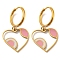 304 Stainless Steel Hoop Earrings, Heart 316 Surgical Stainless Steel Enamel Drop Earrings, Golden, 28.5x16mm