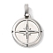 Non-Tarnish 304 Stainless Steel Pendants, Flat Round with Compass Charm, Stainless Steel Color, 32x22x3.5mm, Hole: 8x4.5mm