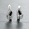 Brass Micro Pave Cubic Zirconia Hoop Earrings, Teardrop, Platinum, Black, 16x7mm