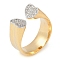 Heart Brass Micro Pave Clear Cubic Zirconia Open Cuff Ring for Women, Real 18K Gold Plated, US Size 7 1/4(17.5mm)