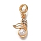 Rack Plating Alloy Crystal Rhinestone European Dangle Charms, Mermaid Tail Large Hole Charms, with ABS Imitation Pearl Beads, Golden, 31mm, Hole: 4.5mm