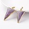 Natural Amethyst Pendants, Triangle, with Brass Findings, Golden, 30~40x20~31x6~10mm, Hole: 5x7mm