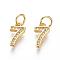 Brass Micro Pave Clear Cubic Zirconia Charms, with Jump Ring, Number, Real 18K Gold Plated, Num.7, 11x6x2mm, Hole: 3mm