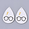 PU Leather Big Pendants, Single-Sided, teardrop, with Glasses, White, 56x36.5x2mm, Hole: 1.2mm