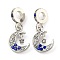 Rack Plating Alloy Pave Rhinestone Moon Star European Dangle Charms, Large Hole Pendants, Platinum, Cadmium Free & Nickel Free & Lead Free, Capri Blue, 29mm, Hole: 4.8mm, Moon: 17x13x2mm