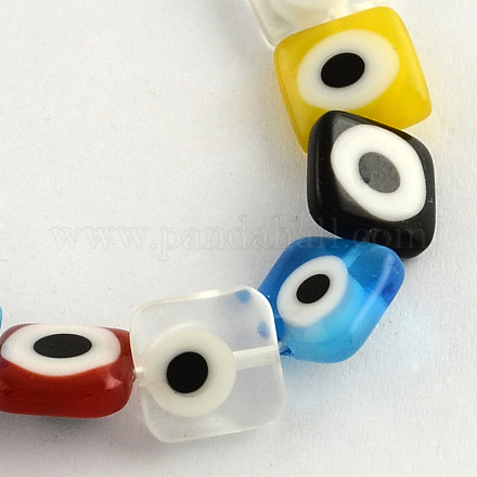 Квадрат ручной сглаза Lampwork бисер LAMP-R004-06-1