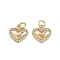 Brass Micro Pave Cubic Zirconia Pendants, Heart Charms, with Jump Ring, Real 16K Gold Plated, 12x12.5x2.5mm, Hole: 3.5mm