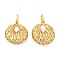 Brass Pendants, Hollow Flat Round, Cadmium Free & Lead Free, Rack Plating, Long-Lasting Plated, with Jump Ring, Real 18K Gold Plated, 28.5x25x9.5mm, Hole: 8x5mm