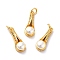 Rack Plating Brass Micro Pave Cubic Zirconia Pendants, with Pearl Beads and Jump Rings, Teardrop, Golden, 19x7x6mm, Hole: 3mm
