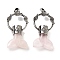 Natural Rose Quartz Whale Tail Big Pendants, Rack Plating Antique Silver Plated Alloy Fish Ring Charms, Cadmium Free & Lead Free, 56~57x29x12.5~13mm, Hole: 6.5x6mm