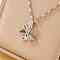 Hollow Out Brass Clear Cubic Zirconia Butterfly Pendant Necklaces, with Paua Shell, Platinum, 15.75 inch(40cm)