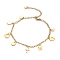 304 Stainless Steel Charm Anklets, with Curb Chains and Lobster Claw Clasps, Golden, 9-1/4 inch(23.6cm)