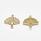 Brass Links, with Cubic Zirconia, Cadmium Free & Nickel Free & Lead Free, Fan, Clear, Real 18K Gold Plated, 14x14.5x2.5mm, Hole: 1mm