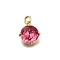 Flat Round Brass with Glass Charms, Single Stone Charms, Cadmium Free & Lead Free, Long-Lasting Plated, Rack Plating, Real 18K Gold Plated, Cerise, 11x9.5x4.5mm, Hole: 2mm