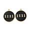 Brass Enamel Pendants, Flat Round with 11:11, Rack Plating, Long-Lasting Plated, Cadmium Free & Lead Free, Real 18K Gold Plated, Black, 18x15.5x1.5mm, Hole: 1.4mm