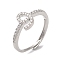 Rack Plating Brass Cubic Zirconia Arabic Letters Adjustable Rings for Women, Cadmium Free & Lead Free, Long-Lasting Plated, Platinum, 9.3x7.4mm, Inner Diameter: 18.2mm